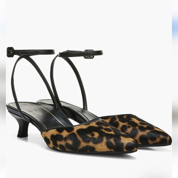 Vionic Jaynda Leopard Print Leather Calf Hair Pointed Toe Kitten Heels Size 8 - Picture 1 of 8